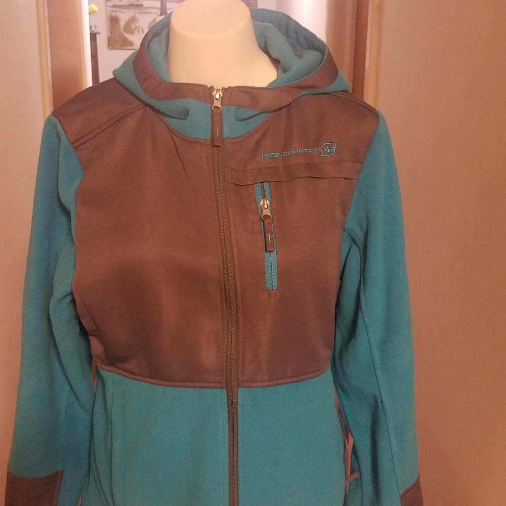 Light jacket.  Teal and gray